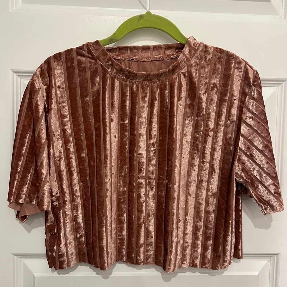 Pink Velvet Mock Neck Crop Top
